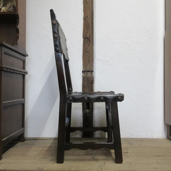 イギリス アンティーク 家具 ホールチェア リアルレザー 椅子 イス 4771d