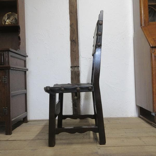 イギリス アンティーク 家具 ホールチェア リアルレザー 椅子 イス 4771d