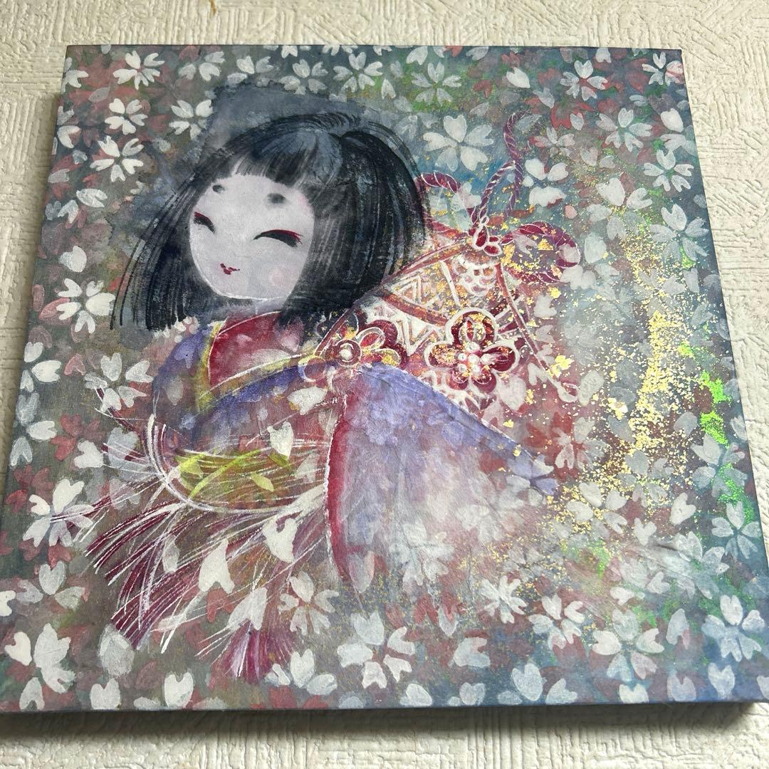 吉祥日本画「金箔入り　座敷わらし　手毬梵天」幸福の座敷童子