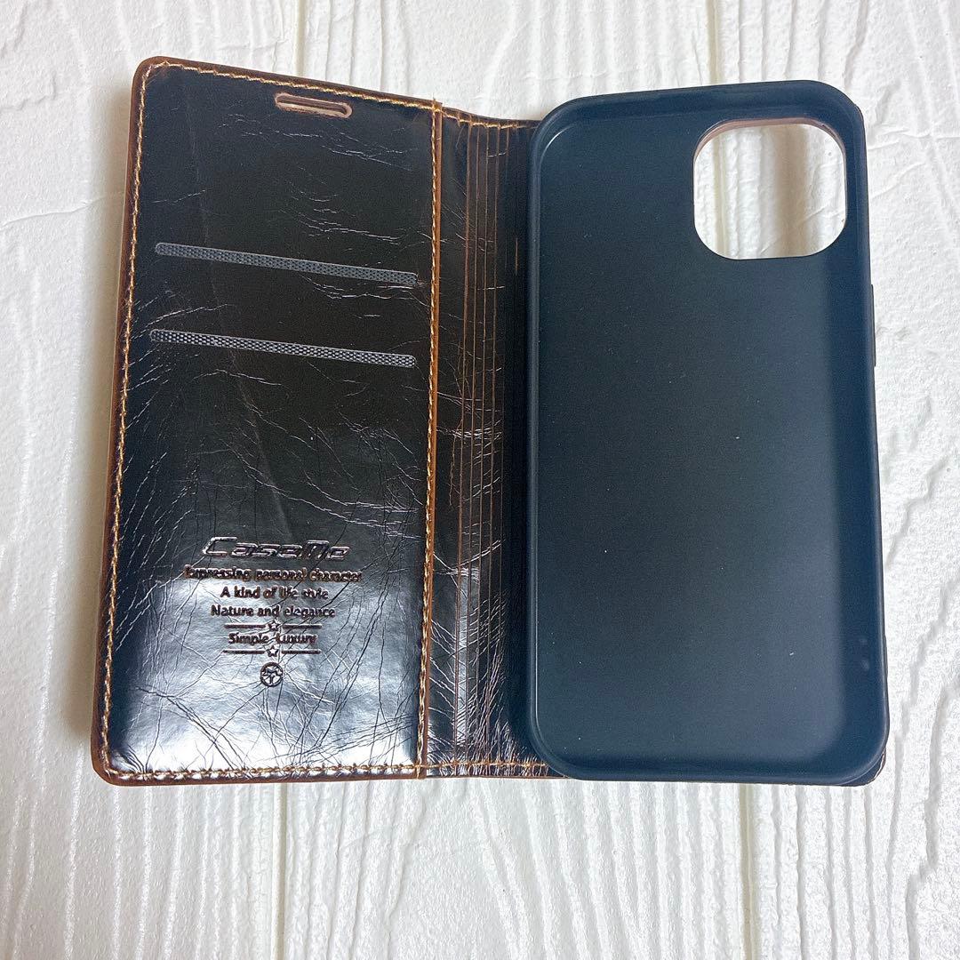 iPhone 15 ケース 手帳型 財布型 カード収納 ダークブラウン