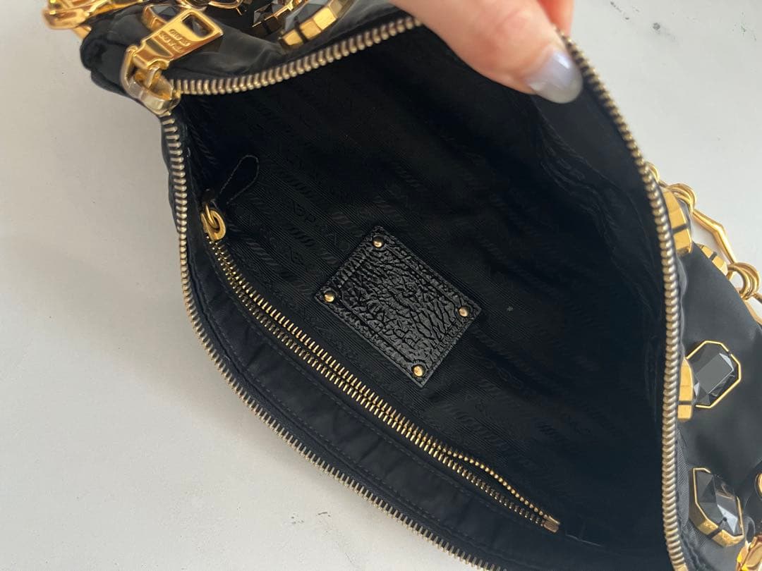 PRADA プラダ　テスート ビジュー チェーンショルダー クラッチバッグ美品