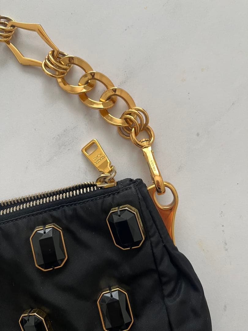 PRADA プラダ　テスート ビジュー チェーンショルダー クラッチバッグ美品