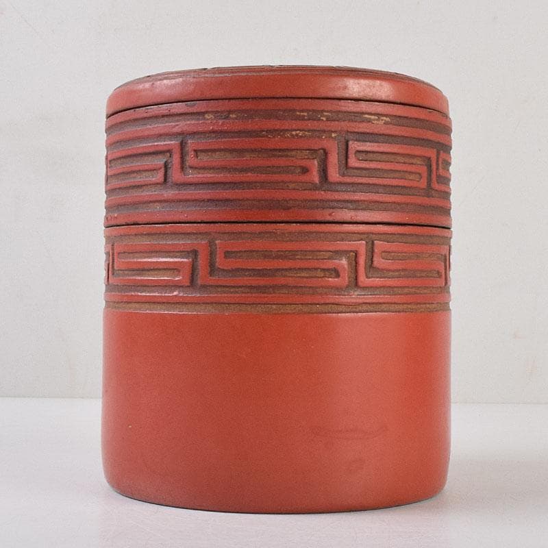 古清水薩摩焼　陶堆朱　山水文　重箱　二段重箱　拝領時代箱　C　R9138