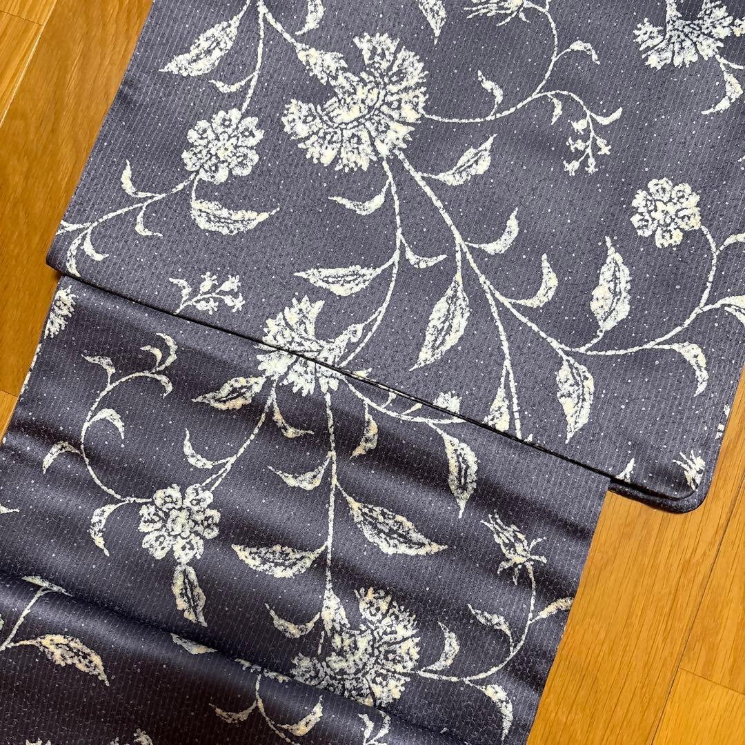 グレー 花柄 型染め小紋 トールサイズ　袷