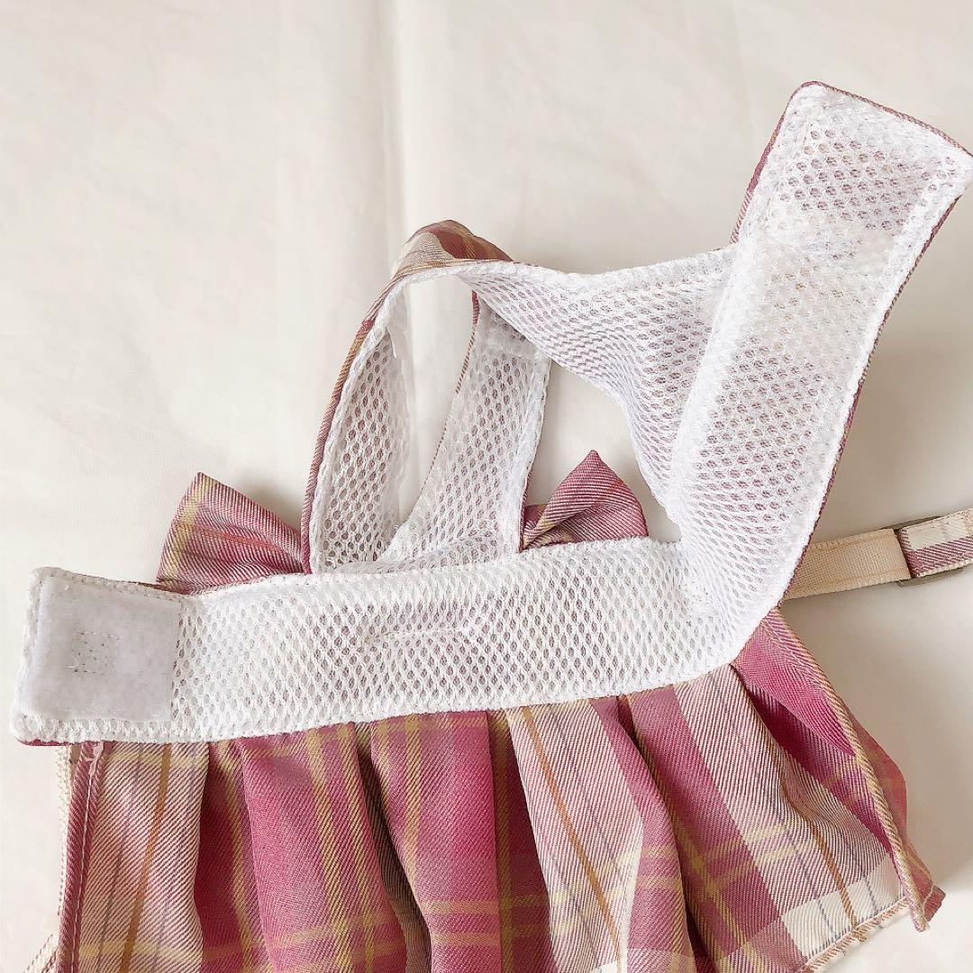 犬 ハーネス 猫 リード 可愛い チェック柄 おしゃれ 小型犬 XS ピンク