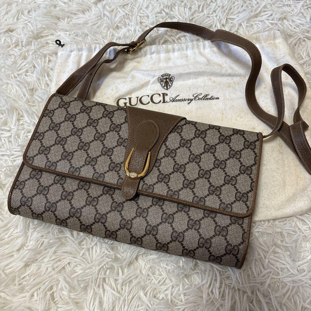 希少 レア オールドグッチ GG 総柄 レザー ショルダーバッグ ポシェット