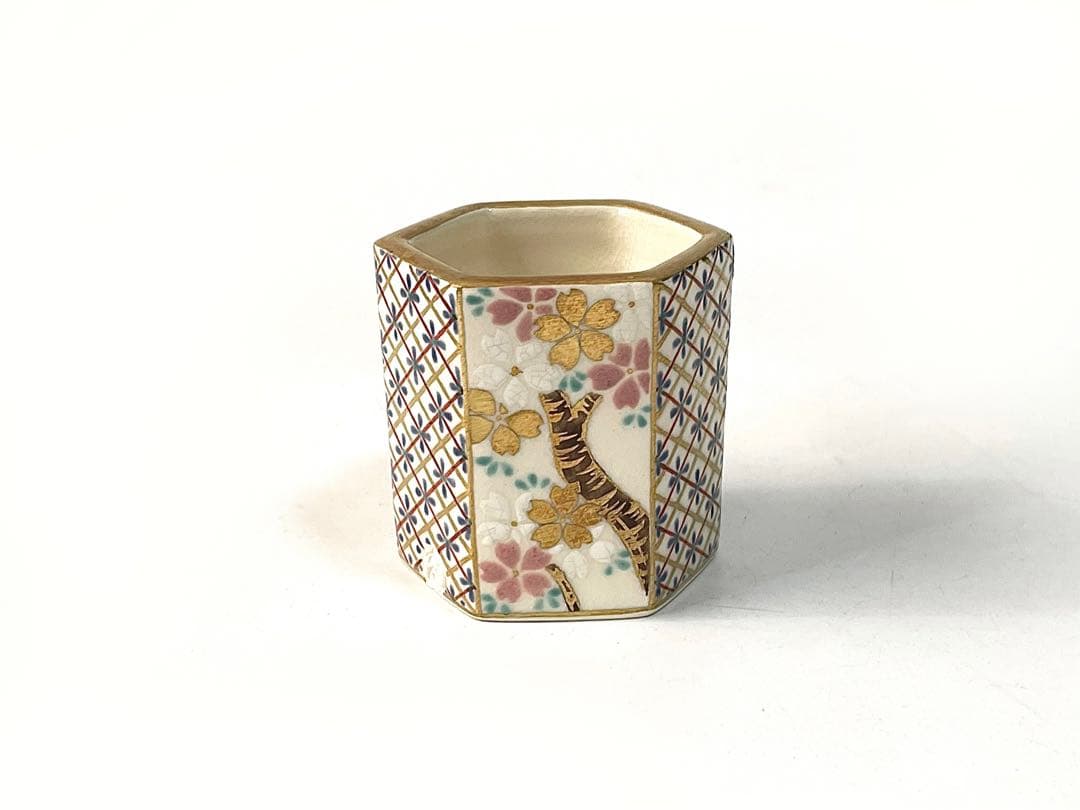 茶道具　花蝶窯　手塚充　石雲　仁清写六角　花　蓋置　共箱　桜　桔梗　柳