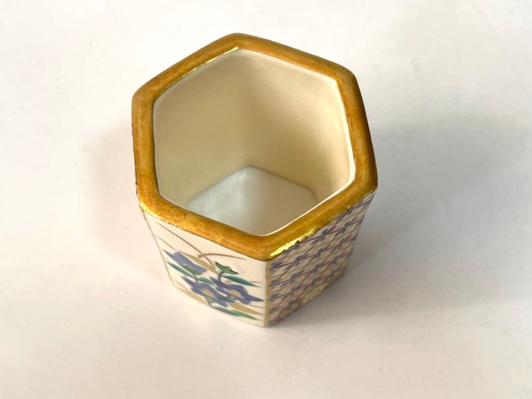 茶道具　花蝶窯　手塚充　石雲　仁清写六角　花　蓋置　共箱　桜　桔梗　柳