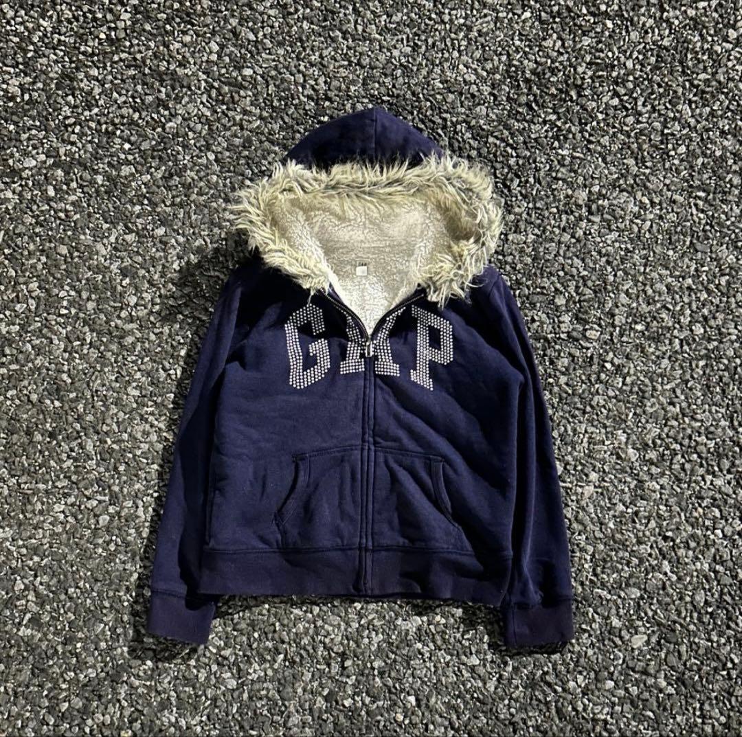 トップス 00s archive GAP fur zip hoodie Y2K