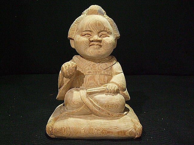【お福さん】桧　山車、木彫り彫刻　高さ25ｃｍ