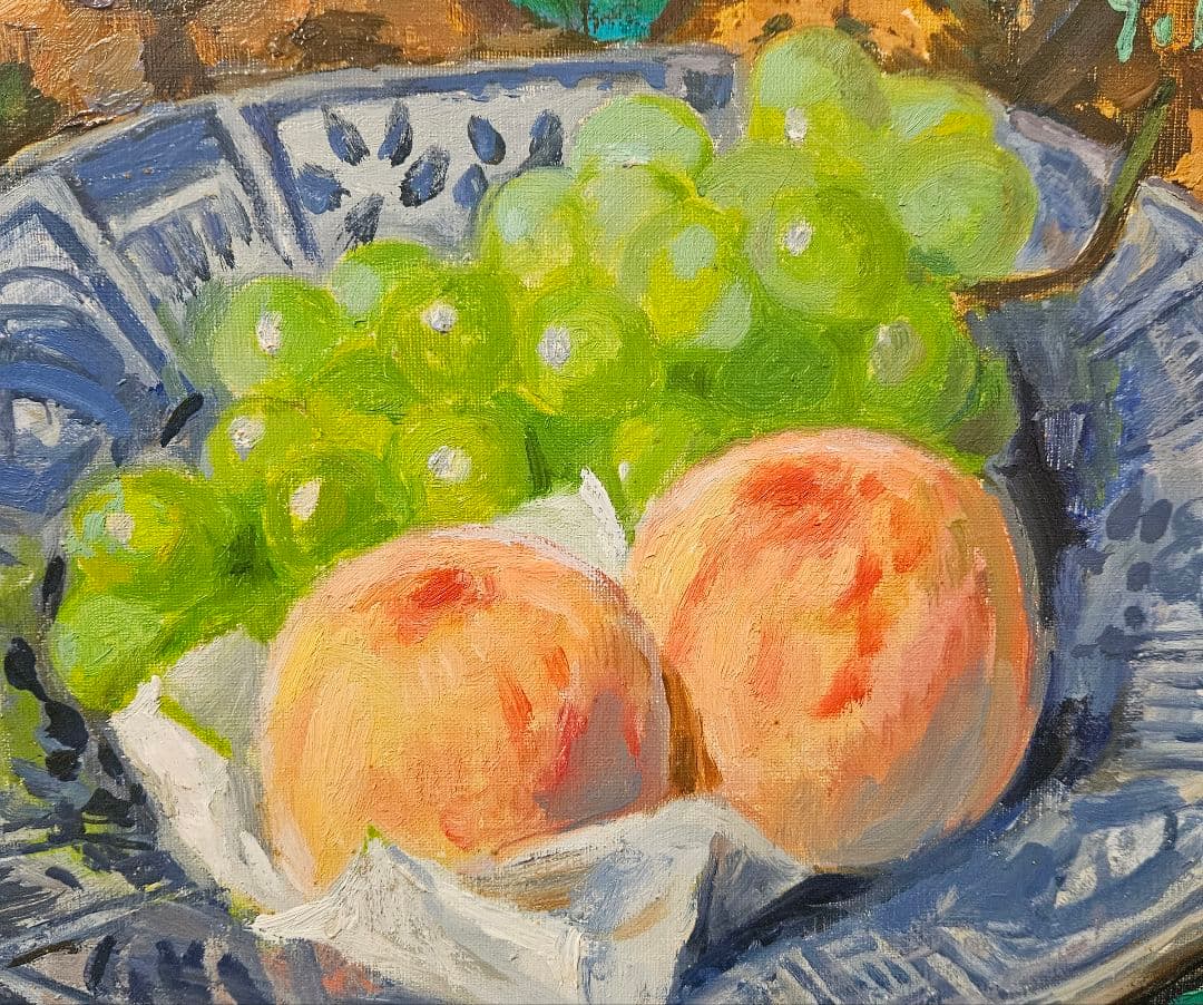 【真筆保証❗】示現会会員　辻新平 筆　油彩　果物　F6キャンバス　銀彩　額装