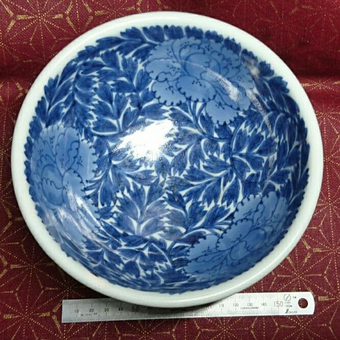 骨董 染付 青花 大花唐草大鉢