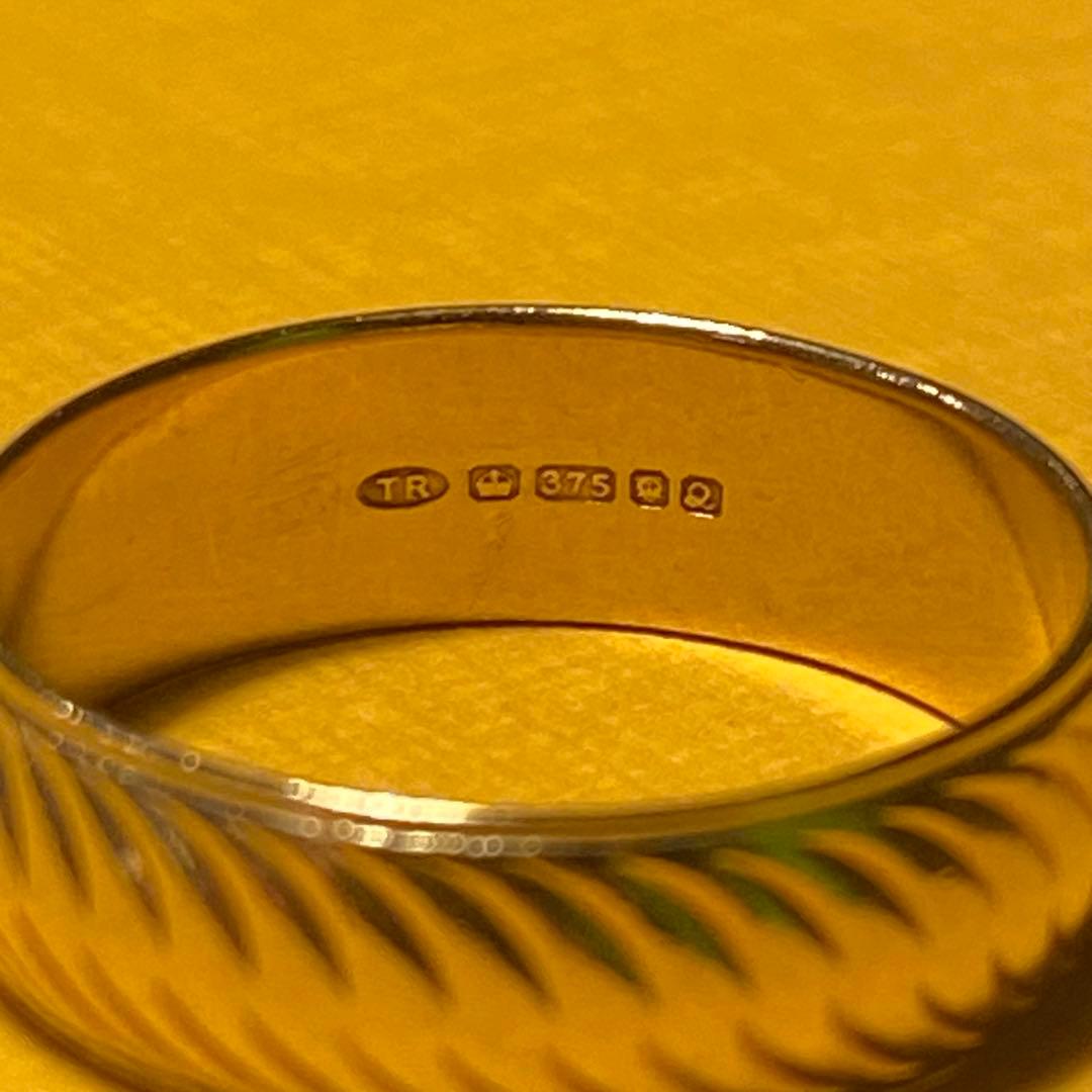 【英国製】1990年製 9金 リング 18号 幾何学柄