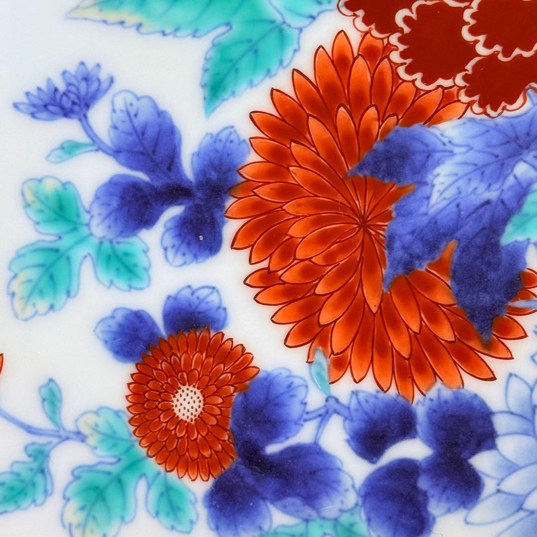 国重要無形文化財　今泉今右衛門　色鍋島文様皿　共箱付き　直径25㎝　桜　牡丹　菊