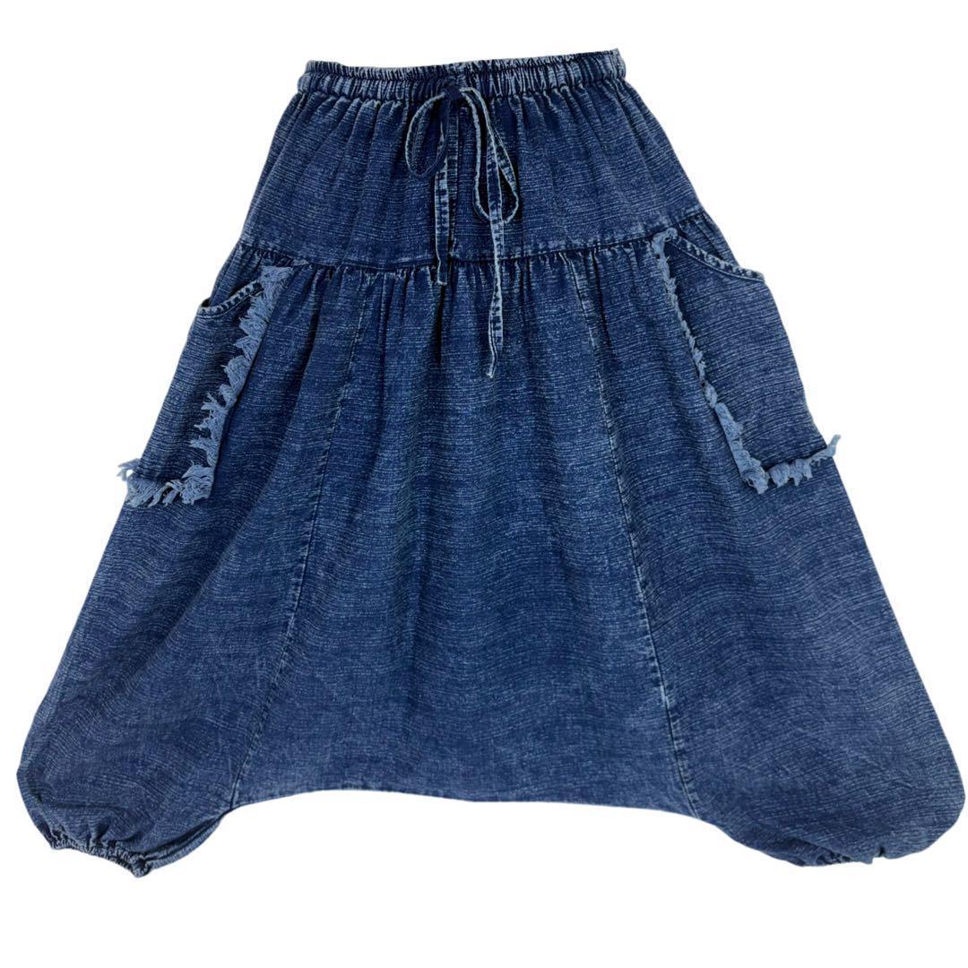 【新品】藍染　ストーンウォッシュ　サルエルパンツ 男女兼用　F441-29