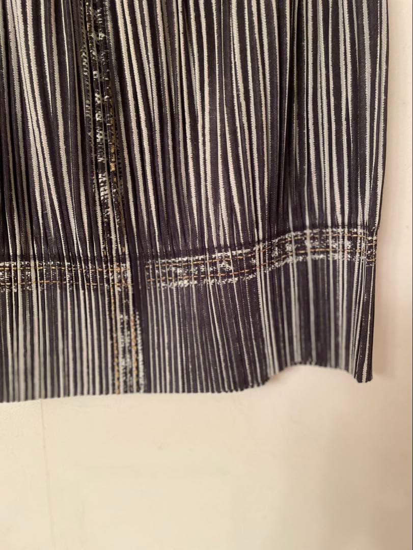 イッセイミヤケプリーツプリーズ デニム転写プリント　プリーツスカート