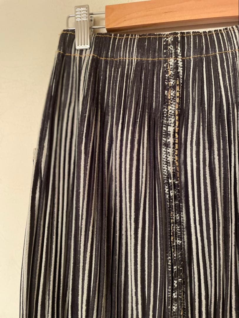 イッセイミヤケプリーツプリーズ デニム転写プリント　プリーツスカート