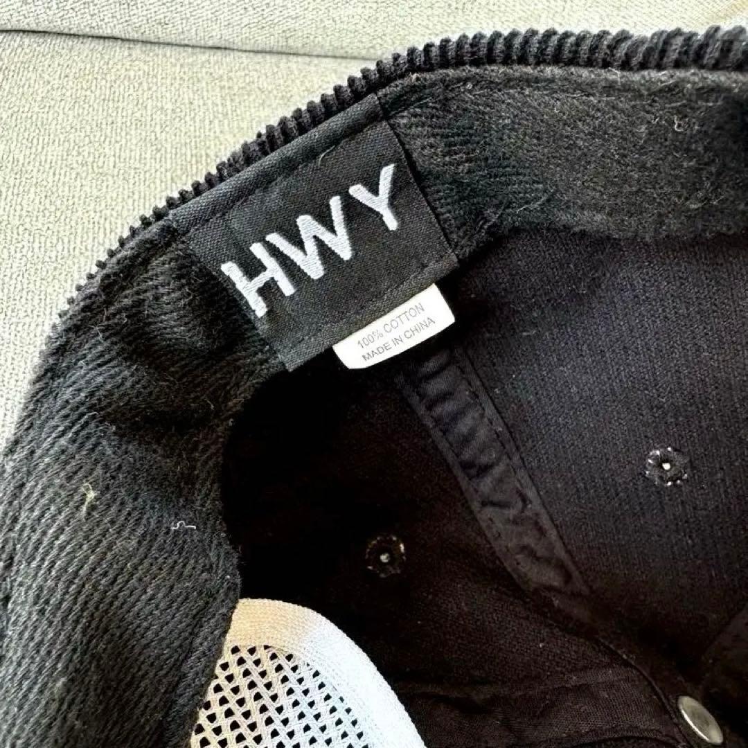 HWY 刺繍ロゴ 黒キャップ　ハイウェイ　チョッパー　コーデュロイ