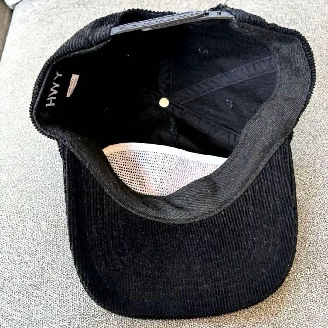 HWY 刺繍ロゴ 黒キャップ　ハイウェイ　チョッパー　コーデュロイ