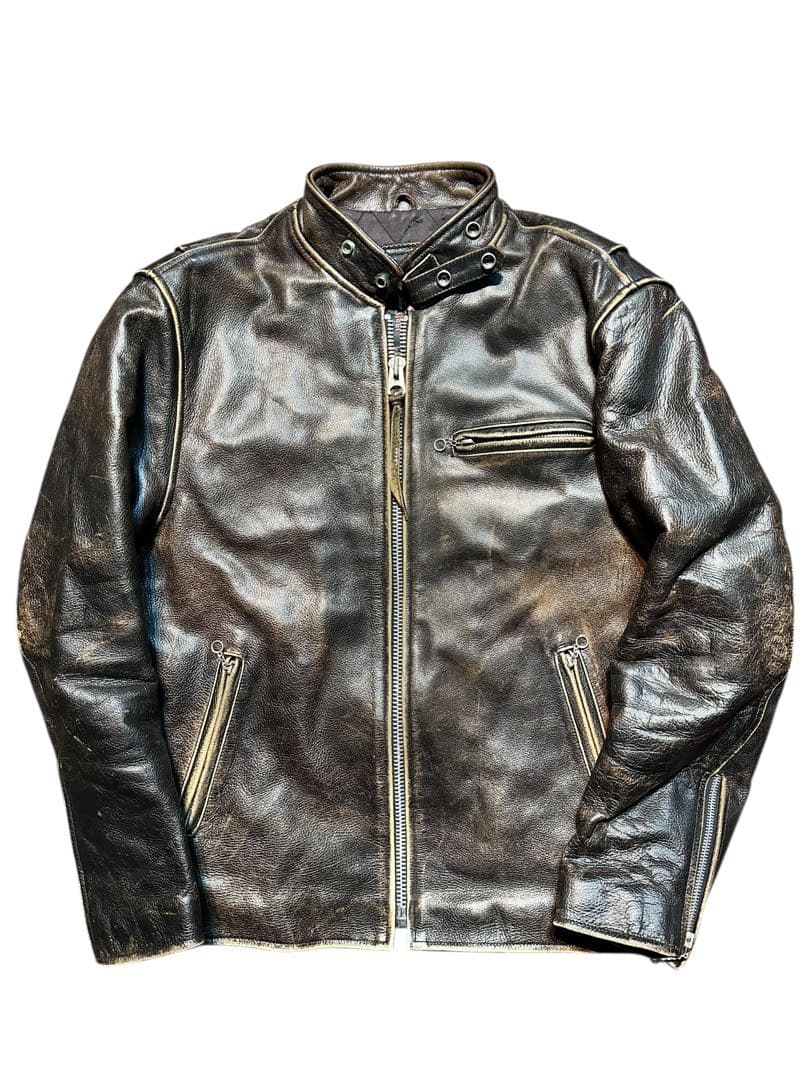 希少！ビンテージ加工！R.B.C 本革シングルライダースジャケット size L
