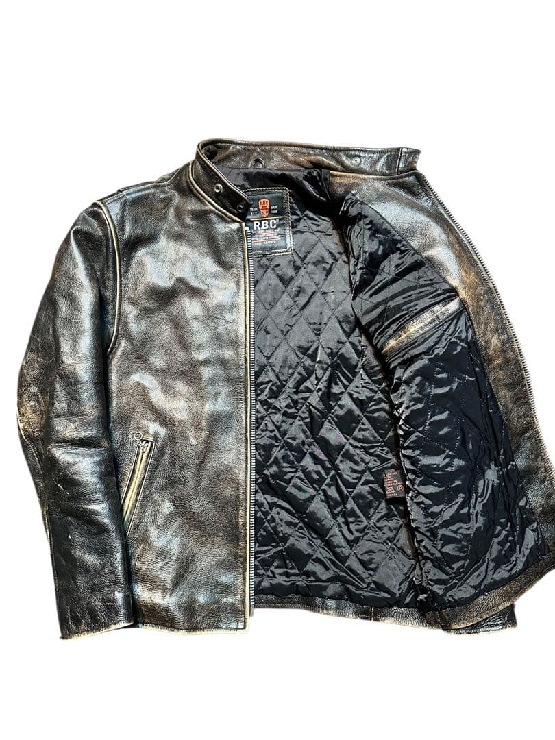 希少！ビンテージ加工！R.B.C 本革シングルライダースジャケット size L