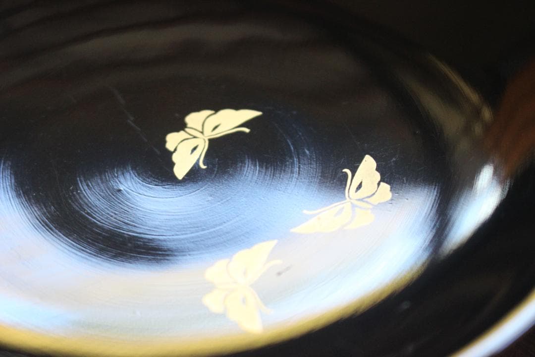 時代逸品！風情ある栗色漆に極上牡丹蝶蒔絵の映える大椀2点（検輪島塗蒔絵椀雑煮椀