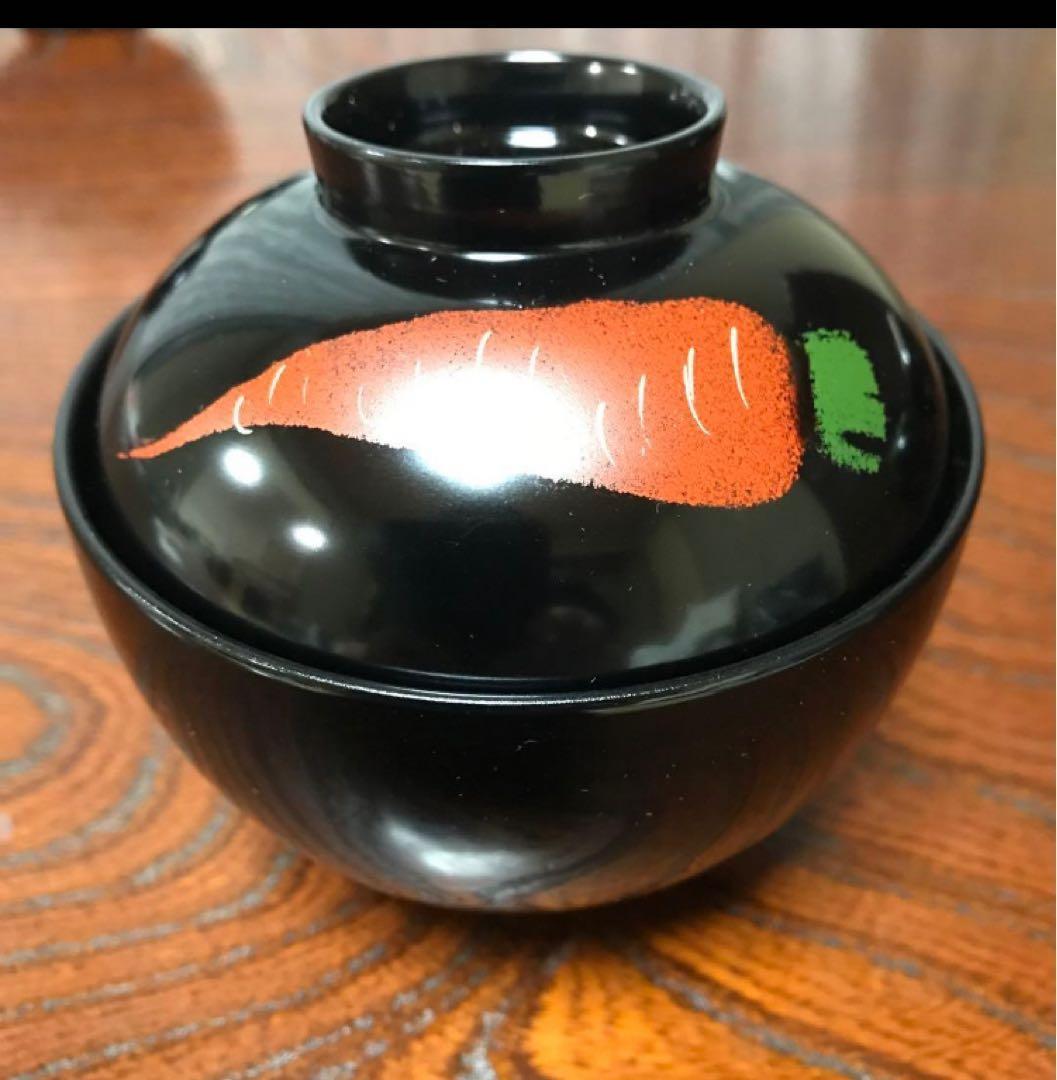 越前塗 野菜　うるし絵 蓋つき　汁椀　5個　絵変り