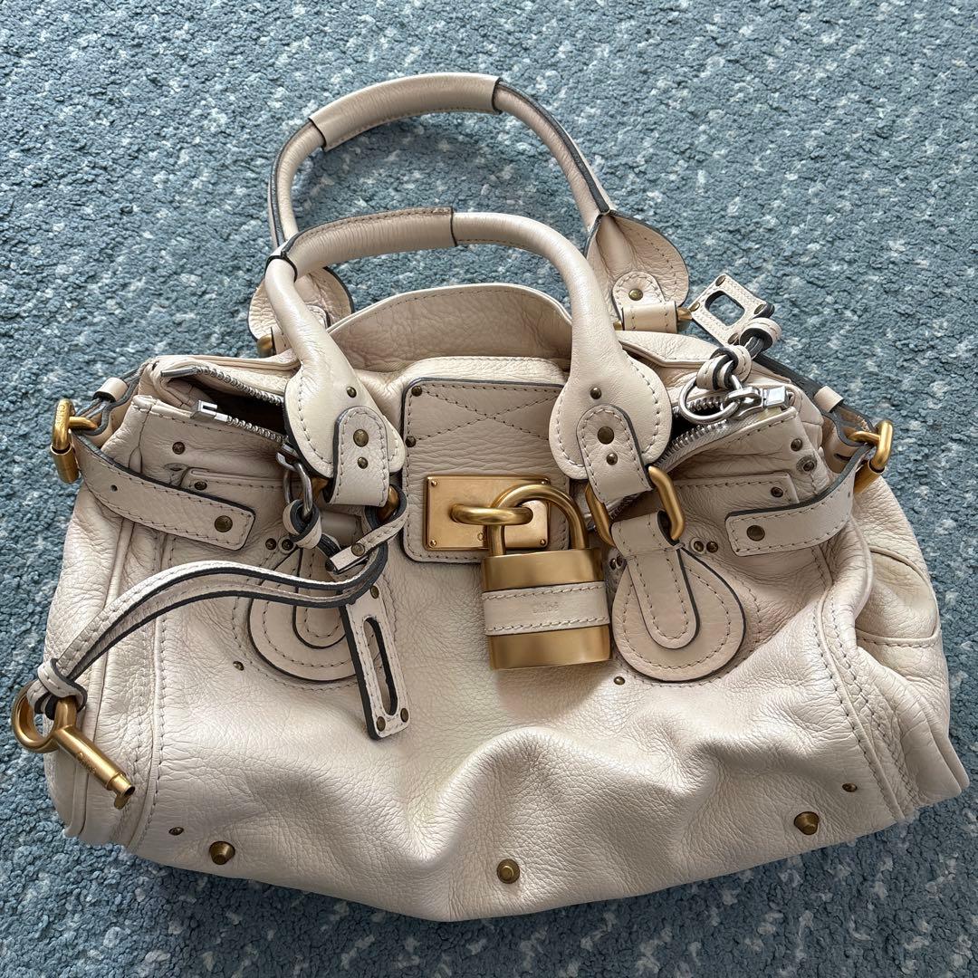 Chloe クリーム色 レザー ハンドバッグ