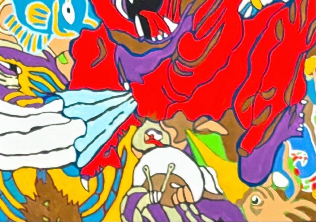 【F4号】手描き油彩　ジミー大西【鬼】1998年　サイン　落款　額縁　人気作品