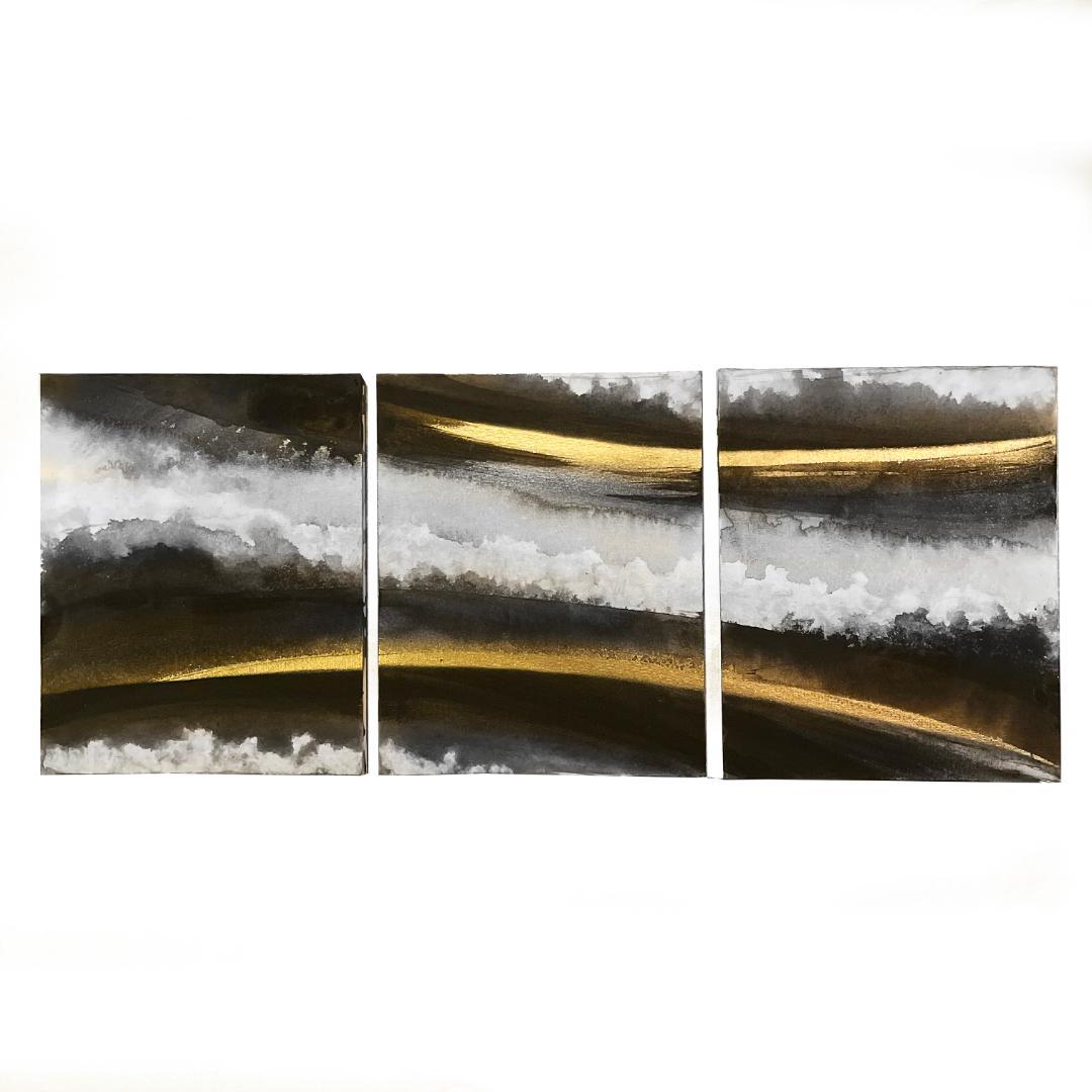 黒金の抽象画3枚組｜F3 キャンバス　現代アート　アートパネル　壁掛け　絵画
