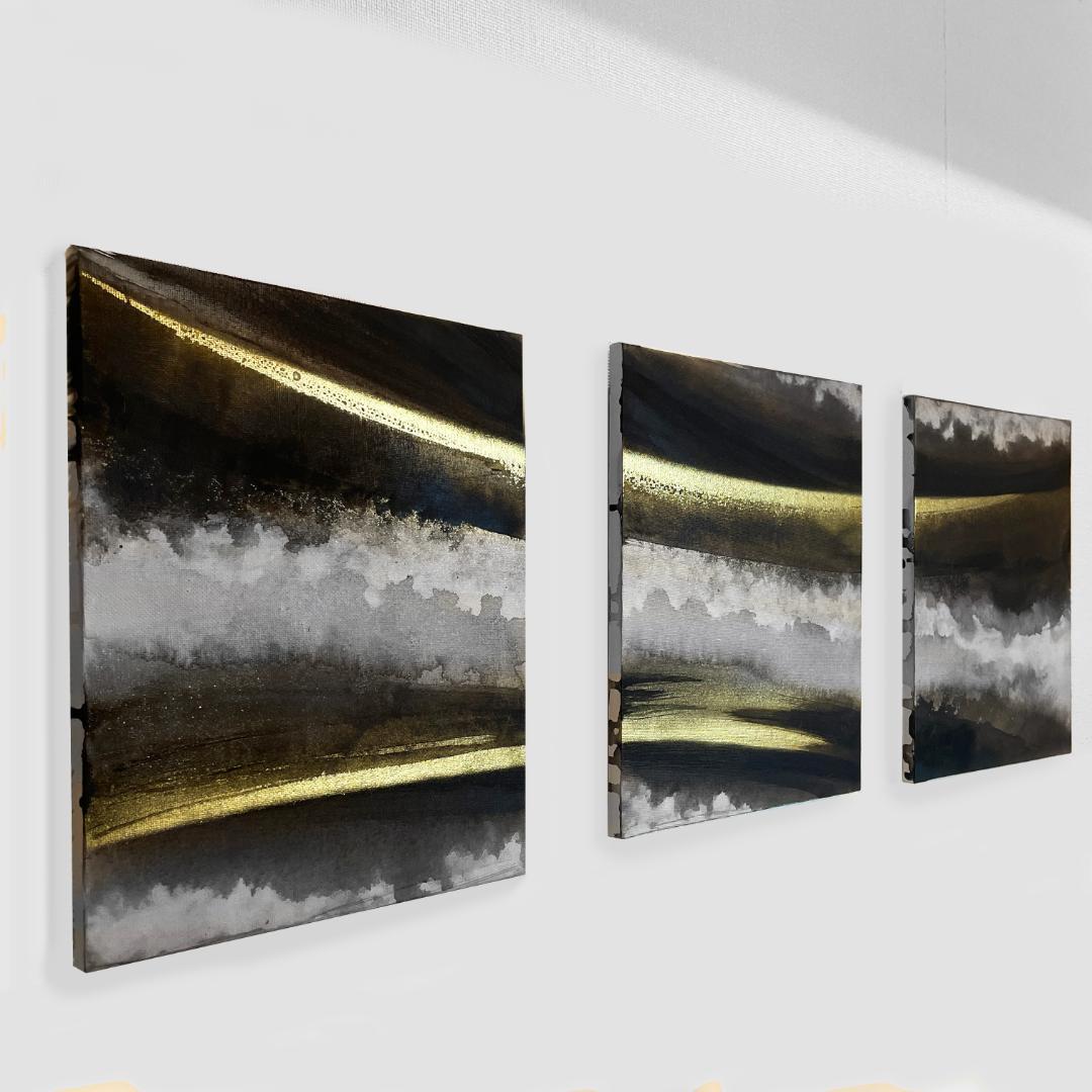 黒金の抽象画3枚組｜F3 キャンバス　現代アート　アートパネル　壁掛け　絵画