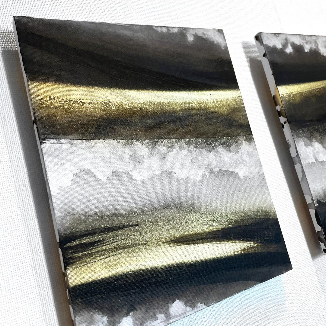 黒金の抽象画3枚組｜F3 キャンバス　現代アート　アートパネル　壁掛け　絵画