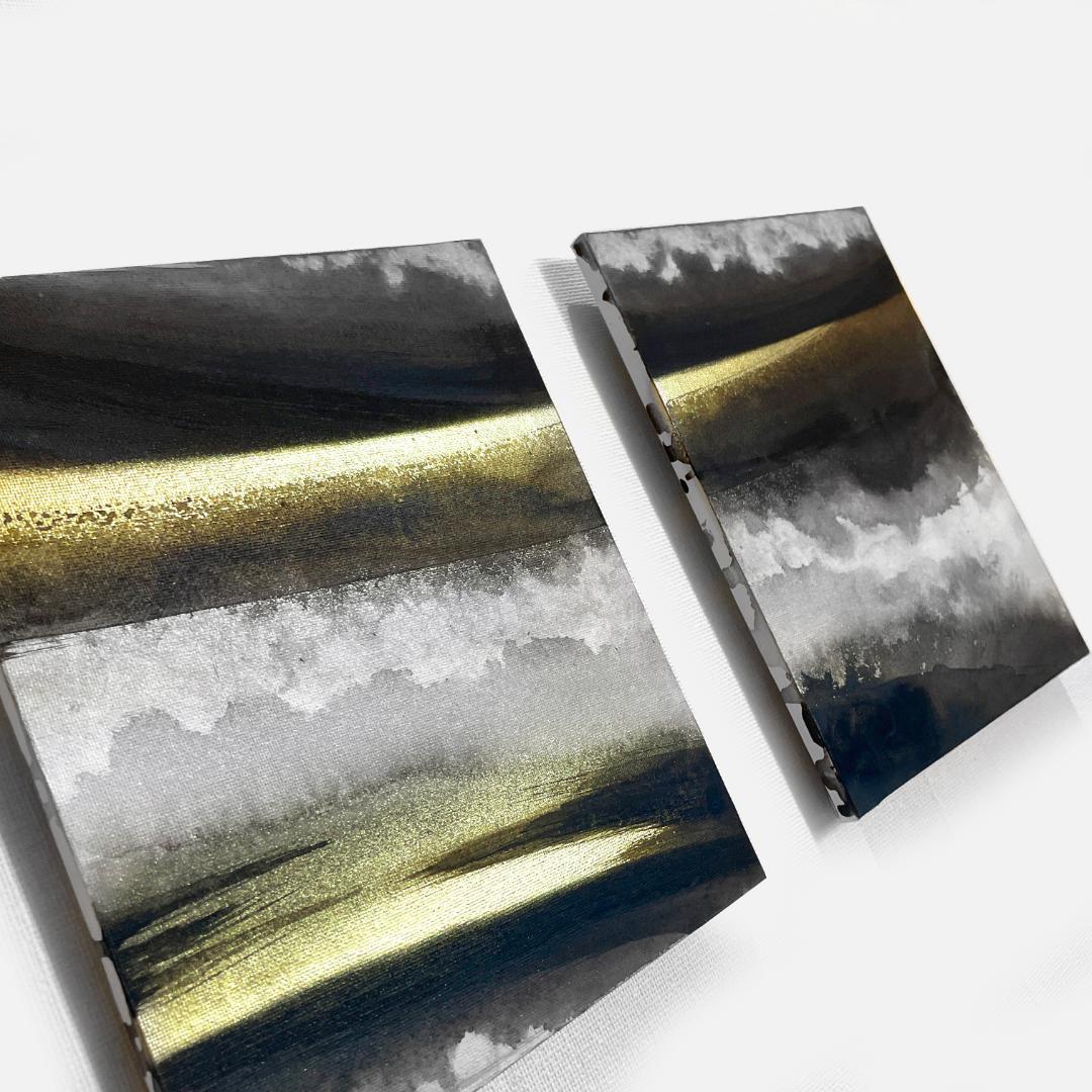 黒金の抽象画3枚組｜F3 キャンバス　現代アート　アートパネル　壁掛け　絵画