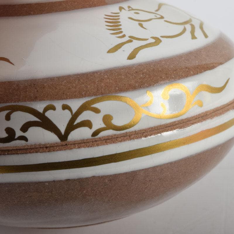 すみれ　京焼　清栄寺窯杉田祥平造　赫土地馬文　宝珠香合　共箱　V　8972