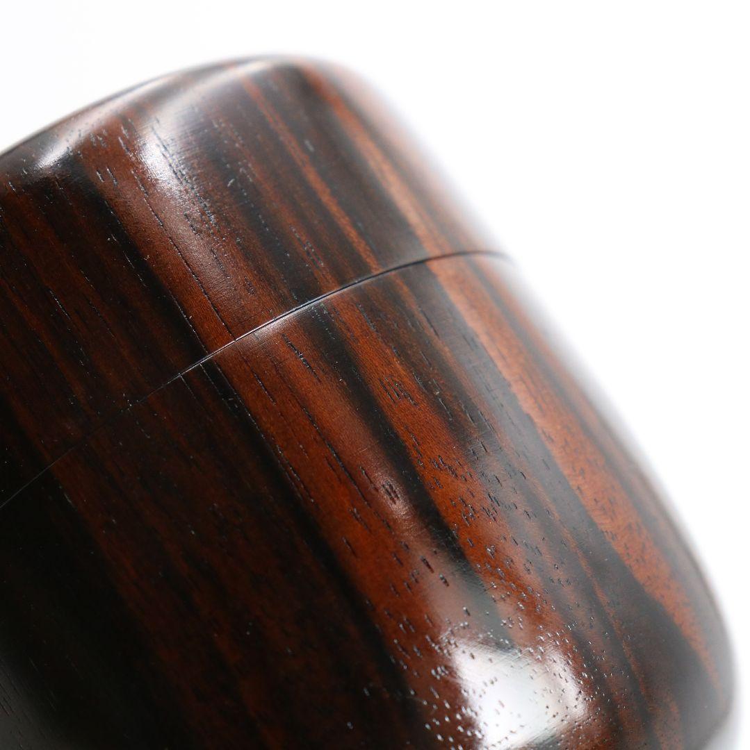 仁刀作 摺漆縞黒檀 中棗 茶道具 共箱共布　V817　N1