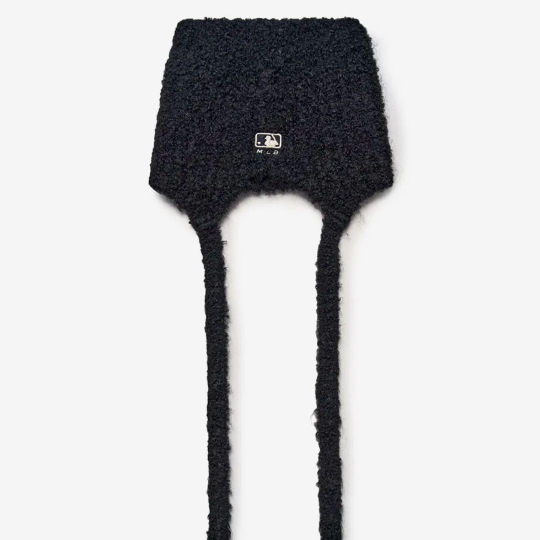 韓国　MLB korea 猫耳　ニット帽　紐付き　ブラック