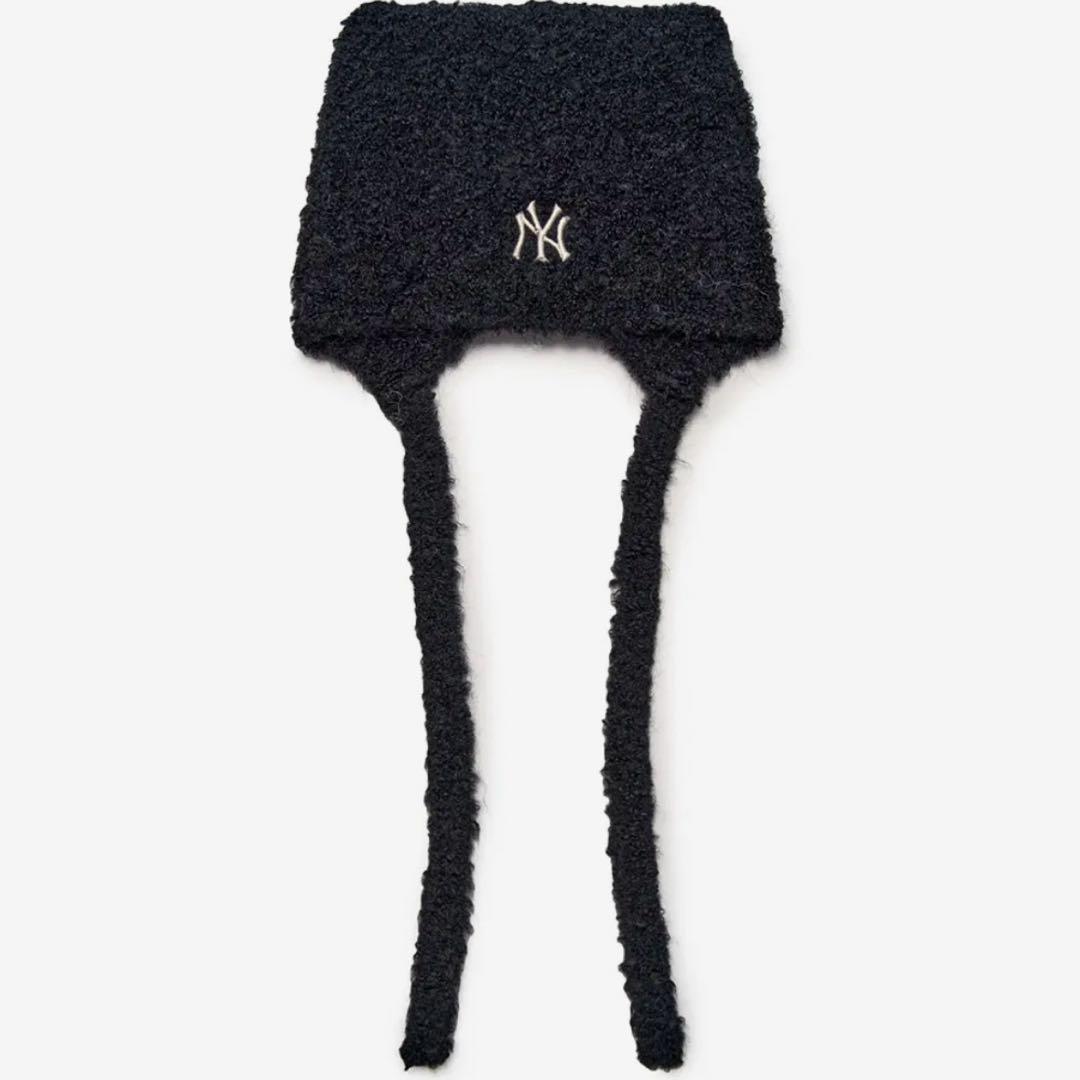 韓国　MLB korea 猫耳　ニット帽　紐付き　ブラック