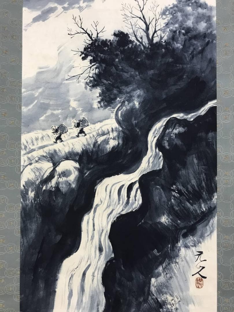 真作/杉原元人/山水図/掛軸/名家伝来/AD-901