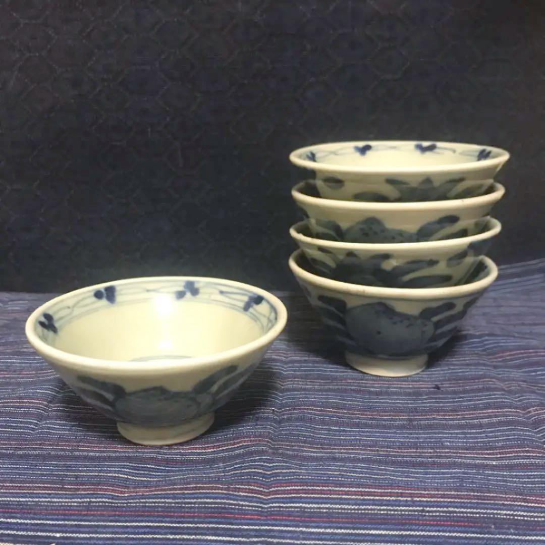 中国古玩 ？　青磁染付煎茶碗 五客揃い