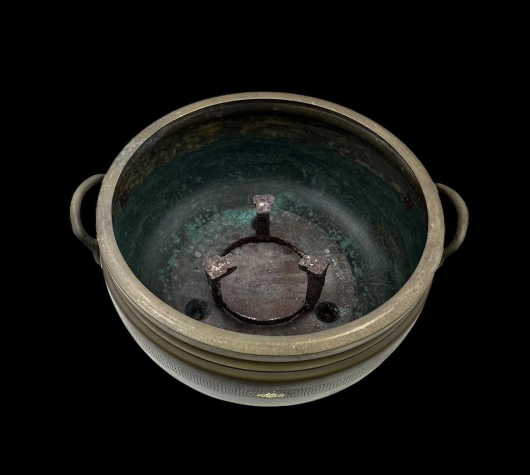 横幅-約50㎝ 高さ-約28㎝ 大きな 銅製 火鉢 象嵌 家紋 骨董 古玩