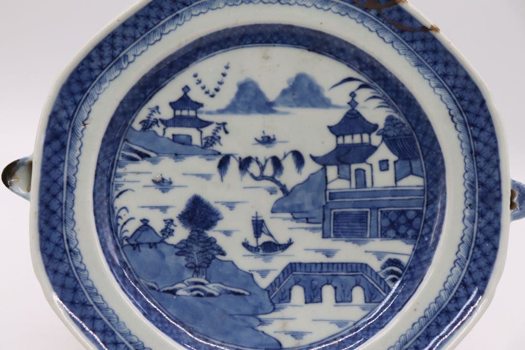 中国　清時代　南京山水紋湯鉢　共箱　送料込み0521