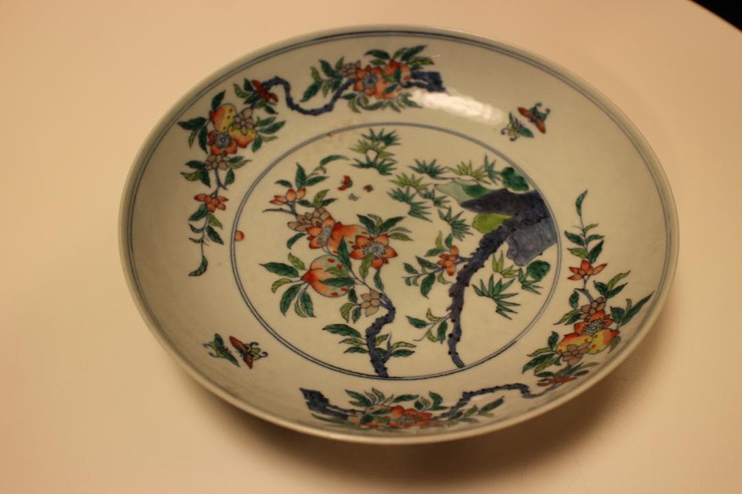 「大清雍正年製」色絵花卉文皿 （京文検） 煎茶道具、茶碗、飾り皿