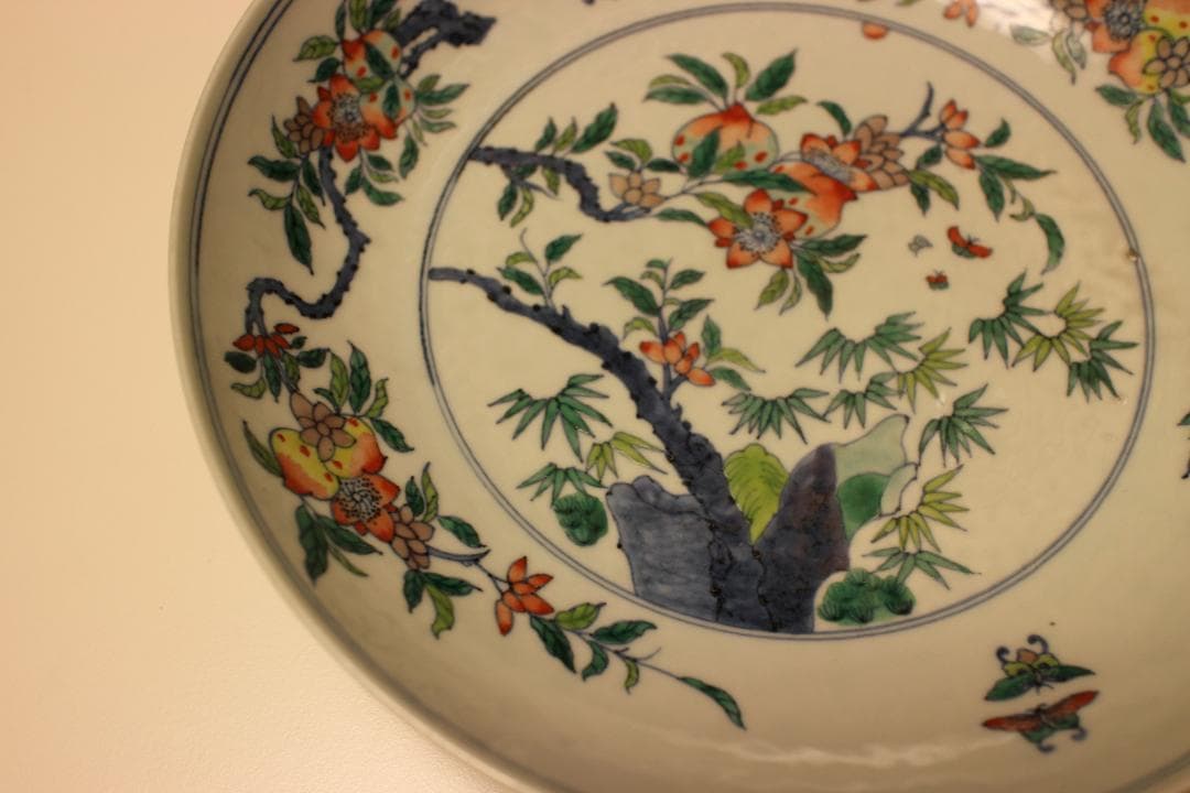 「大清雍正年製」色絵花卉文皿 （京文検） 煎茶道具、茶碗、飾り皿