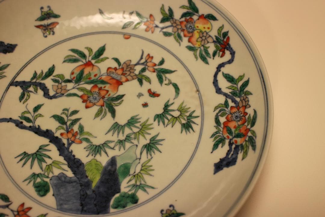 「大清雍正年製」色絵花卉文皿 （京文検） 煎茶道具、茶碗、飾り皿