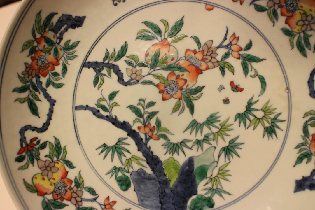 「大清雍正年製」色絵花卉文皿 （京文検） 煎茶道具、茶碗、飾り皿