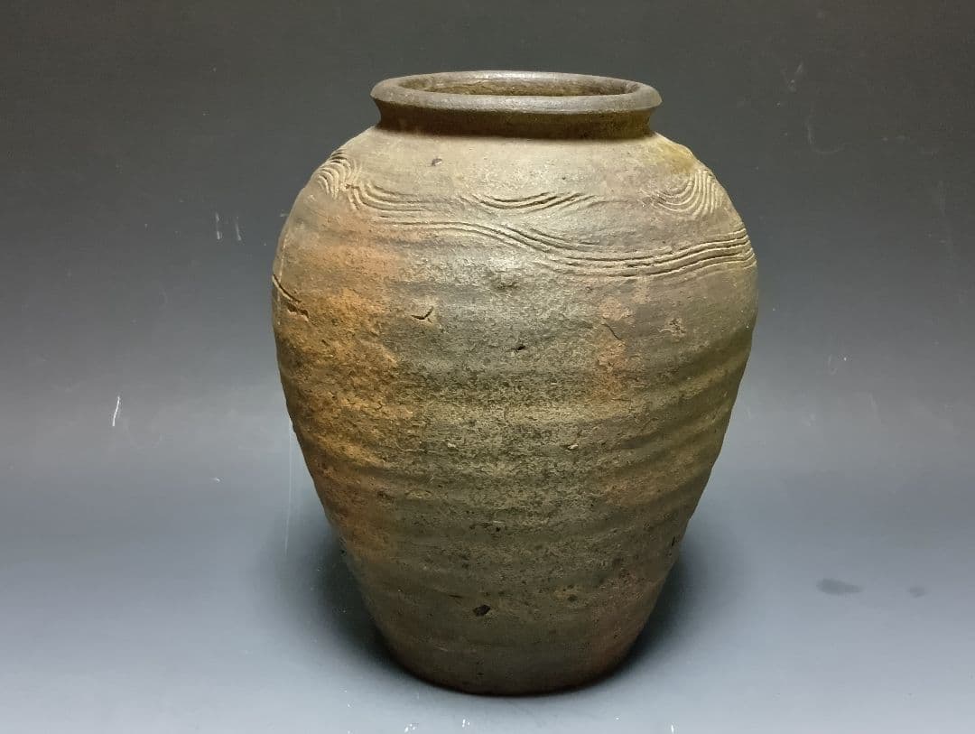 s*a様 古備前波状紋壷/桂又三郎鑑定箱入り