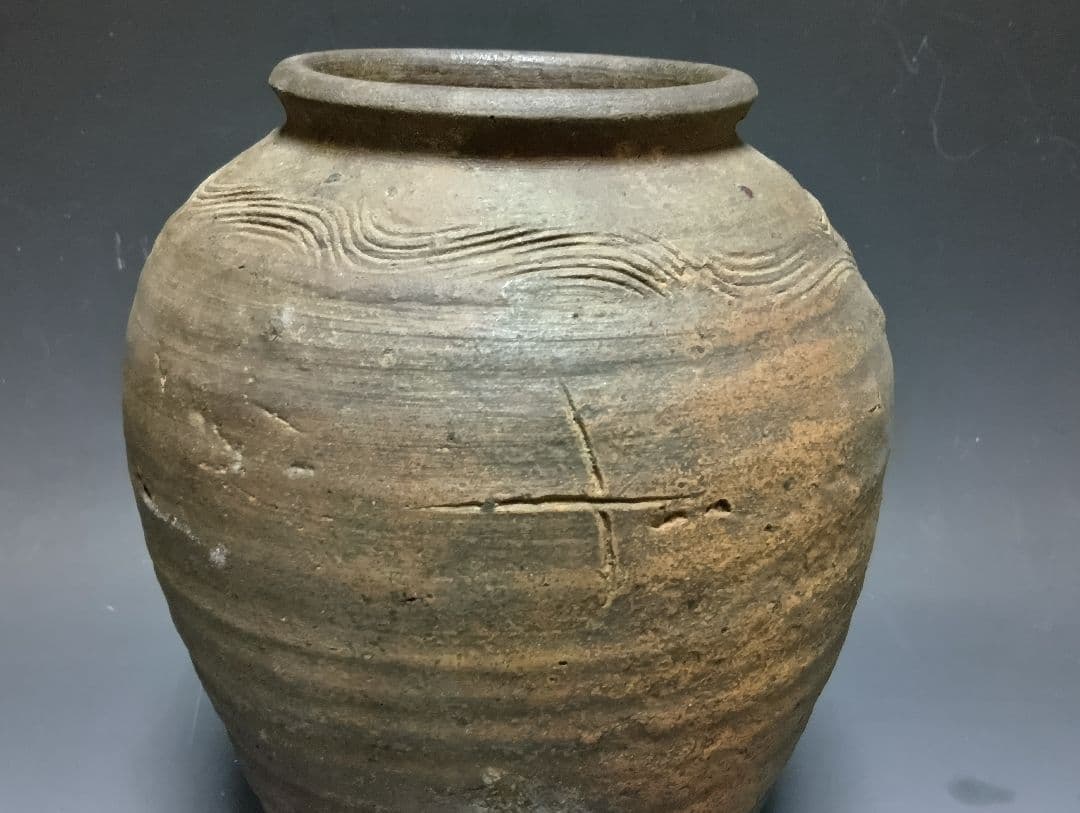 s*a様 古備前波状紋壷/桂又三郎鑑定箱入り