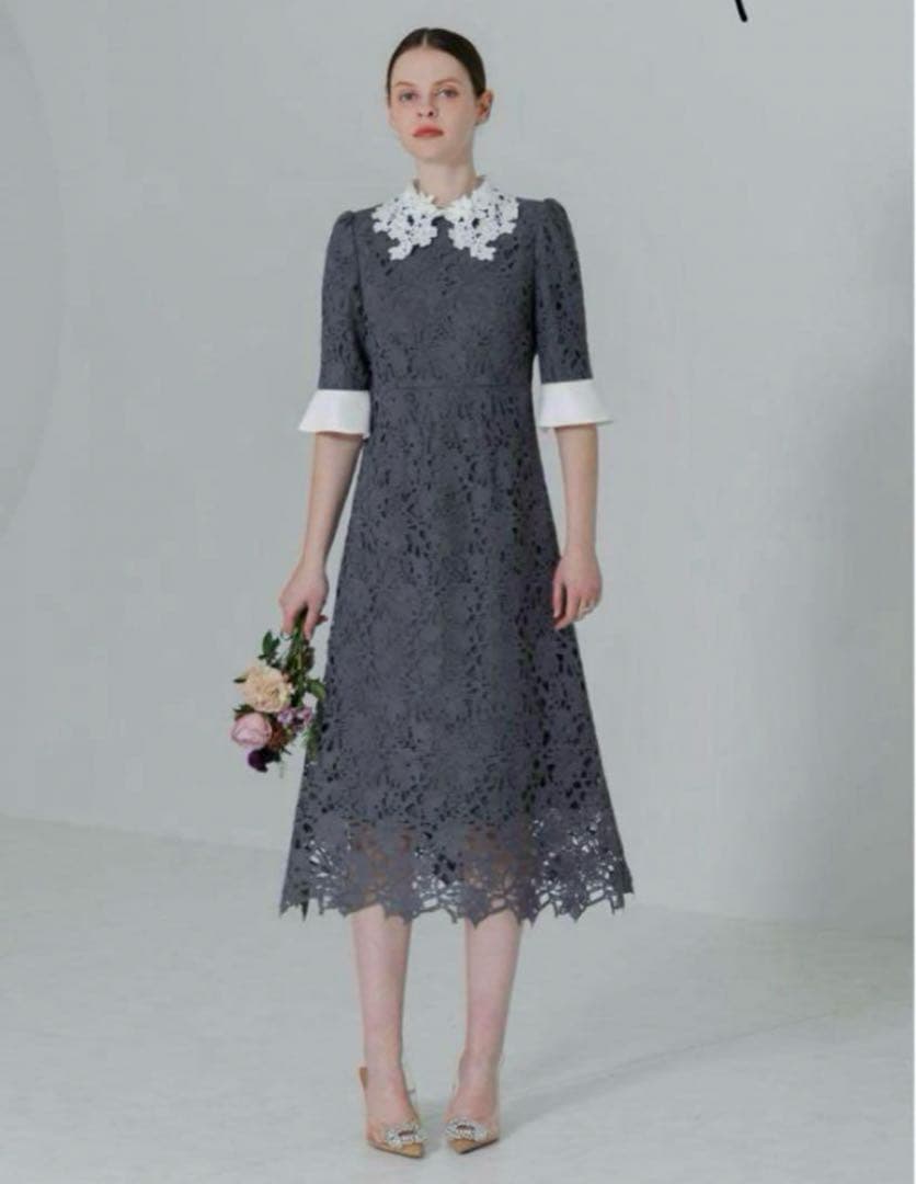 花柄レースカラースパンコールAラインドレス結婚式二次会パーティー成人式デート