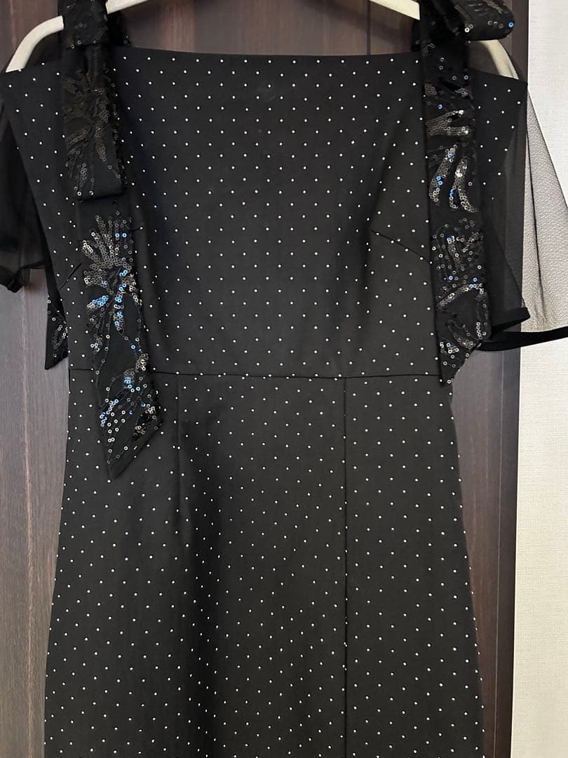 Leja 2WAY花柄リボンドットストーンブラックドレス