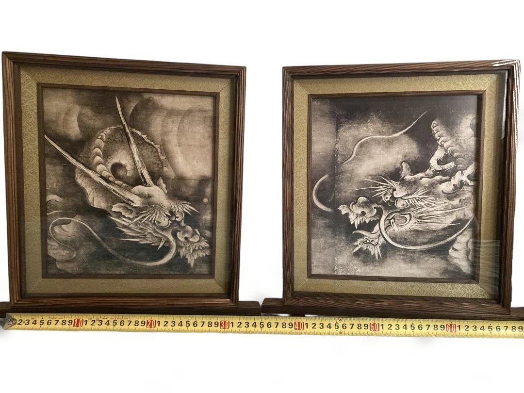 「雲龍図」 双龍対図 額装作品 水墨龍画 日本美術 伝統絵画